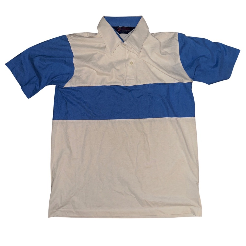 Vintage Arrow Tournament Polo Shirt Mens Medium White Blue Colorblock Sport